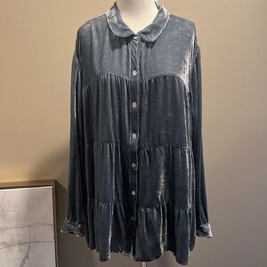 J. Jill Plush Velvet Button-Down Blouse in Charcoal